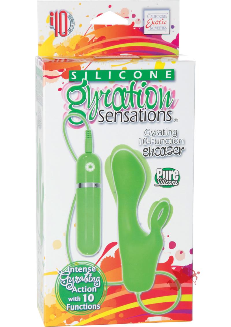 Silicone Gyration Sensations 10 Function Encaser Remote Controled Vibrator Green 3.25 Inch