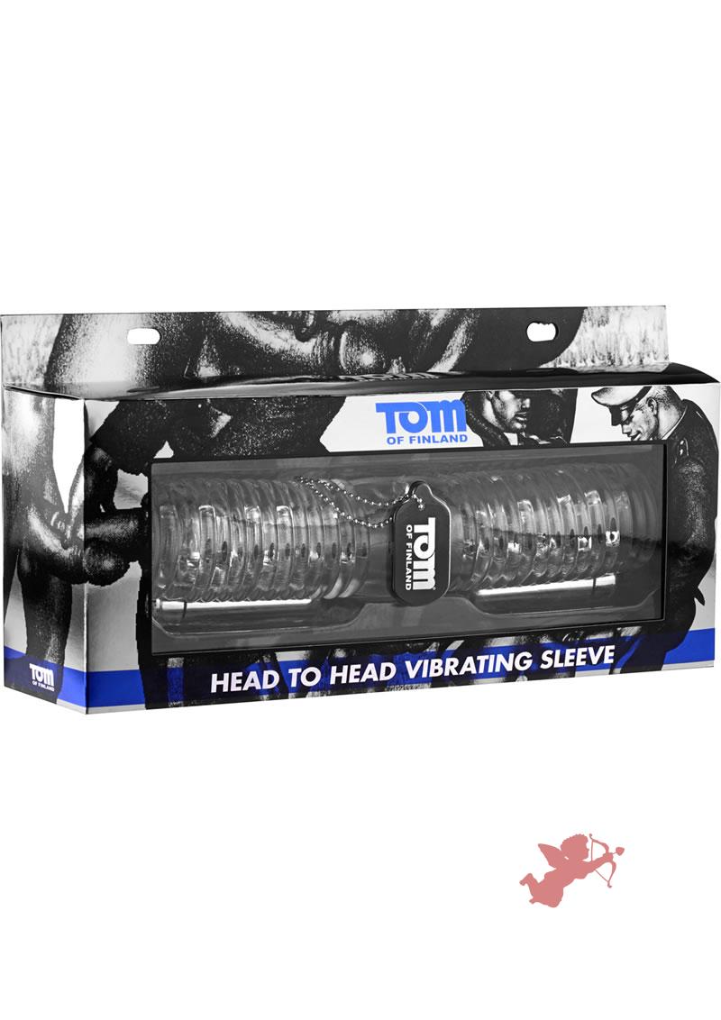 Tom Of Finland Head To Head Vibrating Sleeve Stroker Clear 10.5 Inch