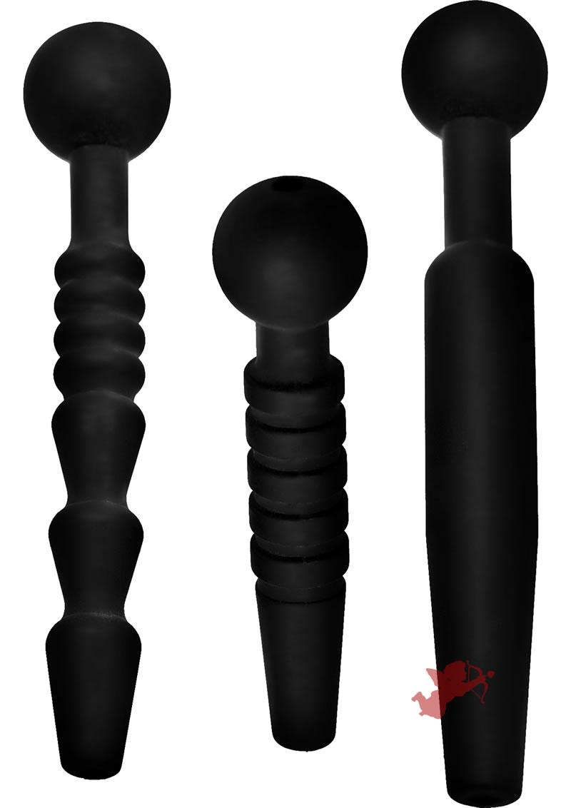 Master Series Dark Rods 3 Piece Penis Plug Set Silicone Black