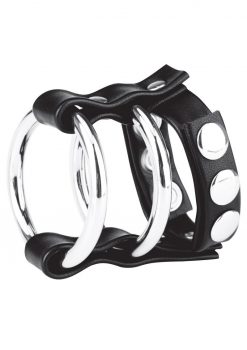 Blue Line C and B Gear Double Metal Cock Ring With Adjustable Snap Ball Strap