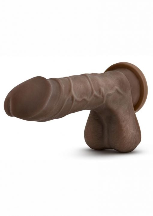 Au Natural Mr. Perfect Dual Dense Realistic Dildo With Balls Suction Base Chocolate 8.5 Inches