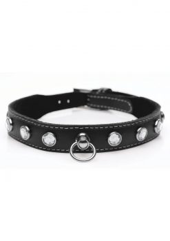 Master Series Bling Vixen Leather Collar with Rhinestones - Clear