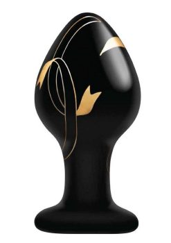 Secret Kisses Handblown Glass Plug 3.5in - Black/Gold