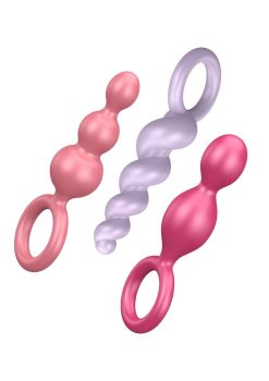 Satisfyer Booty Call Silicone Textured Anal Plugs Assorted Colors 3 Each Per Set