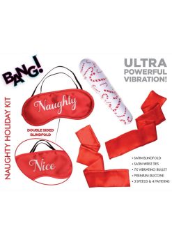 Bang! Naughty Holiday Blindfold and Wrist Ties Kit (set of 3) - Red