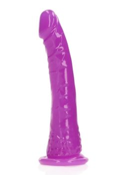 RealRock Slim Glow in the Dark Dildo with Suction Cup 6in - Purple