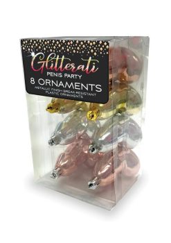 Glitterati Metallic Penis Ornaments (8 Pack) - Gold/Silver/Rose Gold