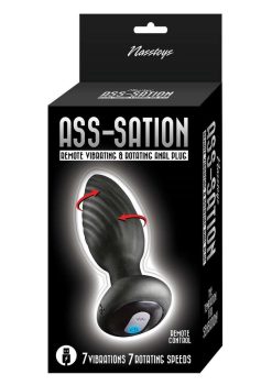Ass-Sation Remote Vibrating and Rotating Rechargeable Silicone Anal Plug - Black