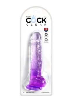 King Cock Clear Dildo with Balls 8in - Purple