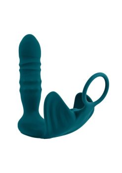 Playboy Bring It On Rechargeable Silicone Anal Plug with Cock Ring - Teal