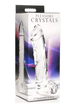 Pleasure Crystals Glass Dildo with Balls 7.1in - Clear