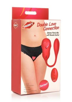 Frisky Double Love Connection Rechargeable Silicone Panty Vibe with Remote - Red
